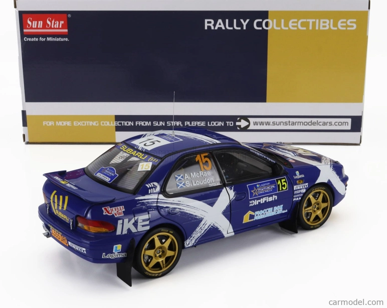 Sun-star Subaru Impreza 555 N 15 Rally Mythical Cars 2023 Alister Mcrae - Stuart Loudon Logiman 1:18 Modrá Bílá