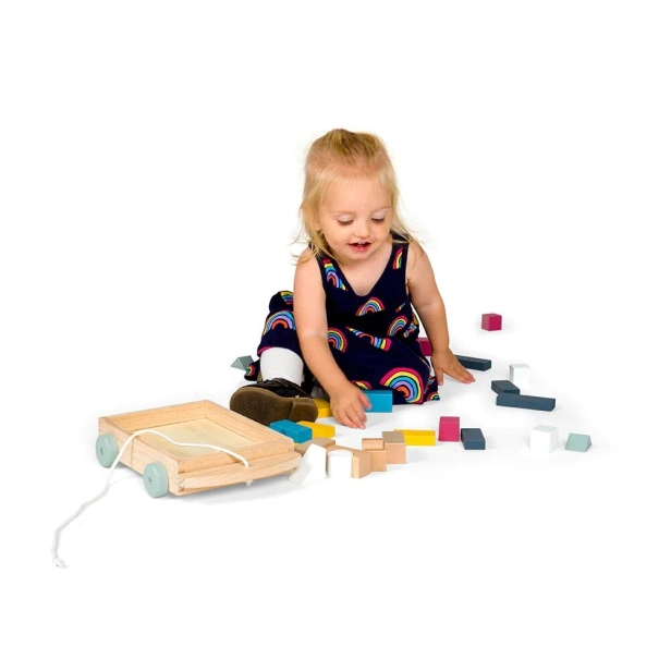 Bigjigs Toys Vozík s drevenými kockami - poškodený obal
