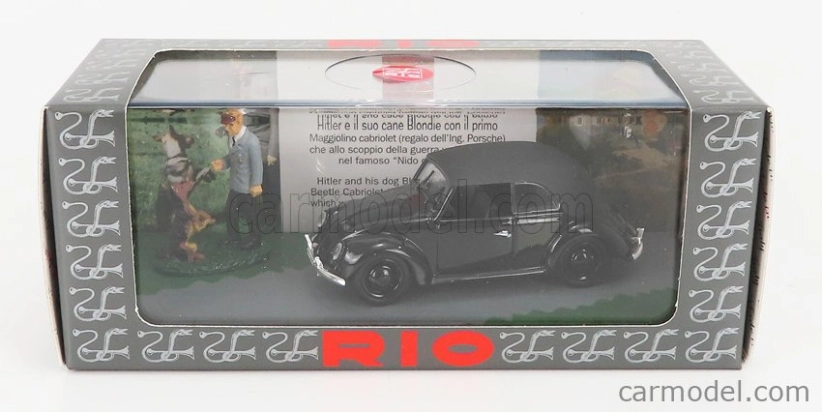 Rio-models Volkswagen Beetle Maggiolino Cabriolet Closed Nido Dell'aquila - Eagle's Nest 1938 - Hitler And Blondie Dog 1:43 Black