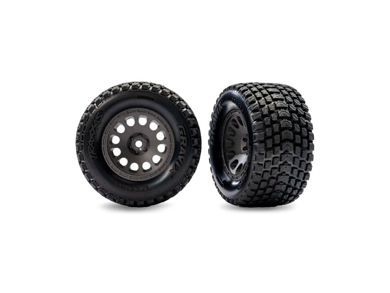 Kolesá Traxxas 2.1/2.6", hranatý sivý disk, pneumatiky Gravix (predné) (2)