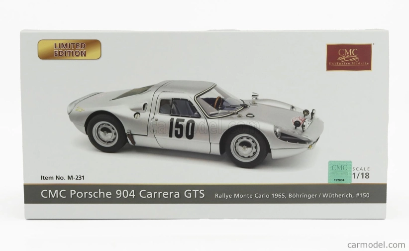Cmc Porsche 904 Carrera Gts Ch.904-006 N 150 2nd Rally Montecarlo 1965 Eugen Boehringer - Rolf Wutherich 1:18 Silver