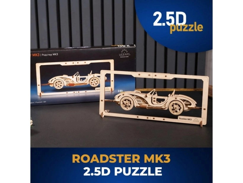 Ugears 2.5D dřevěné mechanické puzzle Roadster MK3