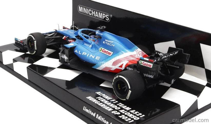 Minichamps Renault F1 A521 Renault E-tech 20b Team Alpine N 14 4th Hungary Gp 2021 Fernando Alonso 1:43 Blue Met Red White
