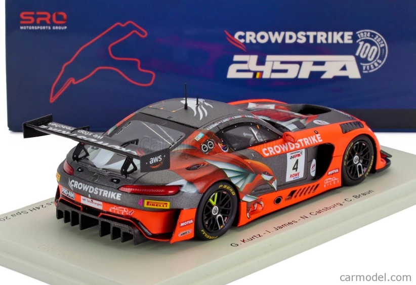 Spark-model Mercedes Benz Amg Gt3 Evo 6.2l V8 Team Crowdstrike Riley N 4 Winner Pro-am Class 24h Spa 2024 George Kurtz - Ian James - Nicky Catsburg - Colin Braun 1:43 Orange Grey