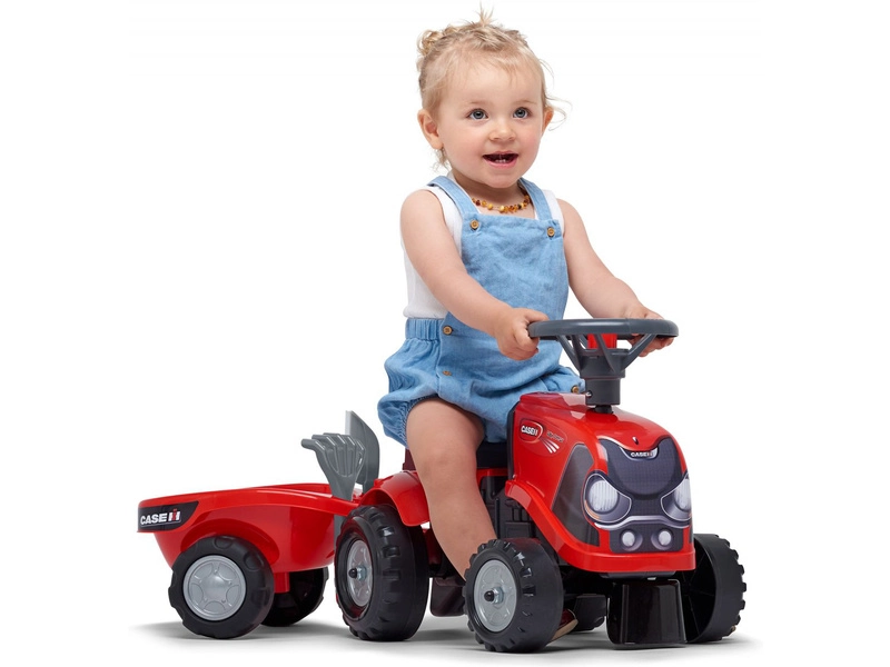 FALK – Detské odrážadlo Baby Case IH s vlečkou, lopatkou a hrabličkami