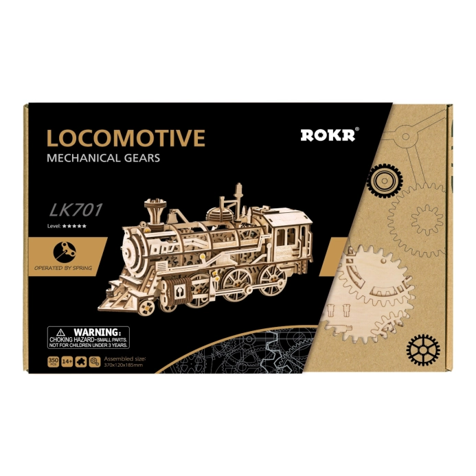 RoboTime 3D drevené mechanické puzzle Parná lokomotíva