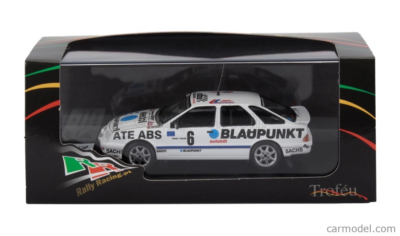 Trofeu Ford england Sierra Xr 4x4 N 6 Winner Rally Invernale Sachs 1986 Gustel Brusch - Detlef Schaller 1:43 Bílá