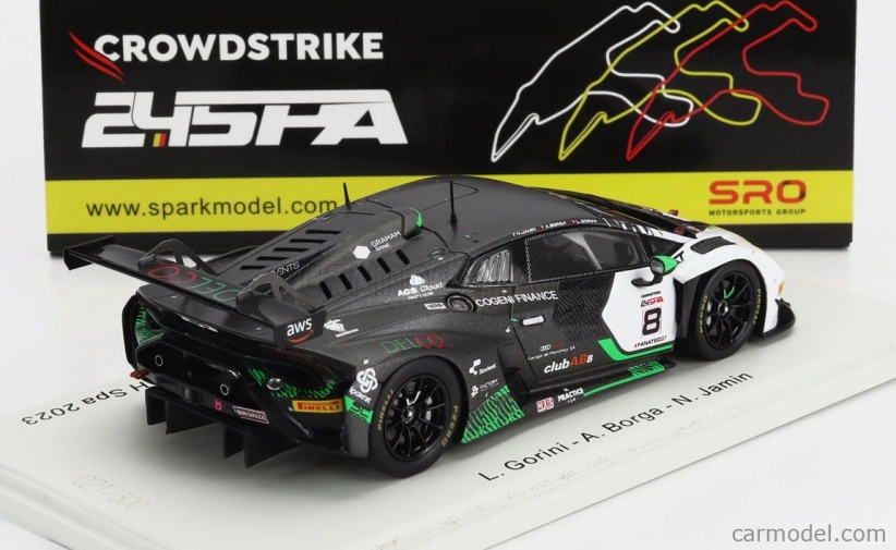 Spark-model Lamborghini Huracan Gt3 Evo 2 Team Ags Events N 8 24h Spa 2023 L.gorini - A.borga - N.jamin 1:43 Black White