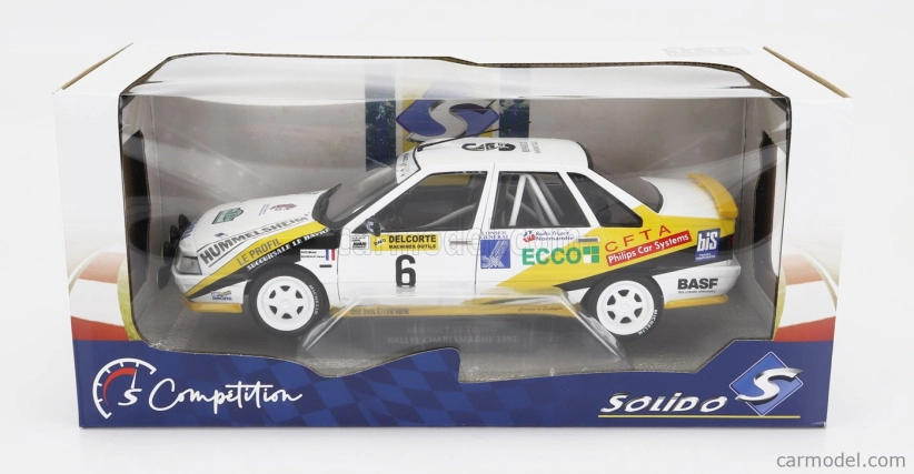 Solido Renault R21 Turbo Mkii Turbo Gr.a (nočná verzia) N 6 Rally Charlemagne 1991 M.rats - G.bourdaud 1:18 Biela Žltá Modrá