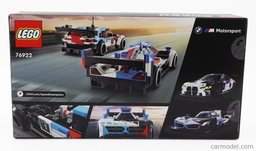 Lego BMW Lego - Sada 2x Team M-motorsport 4-series M4 Gt3 + M Hybrid V8 2023 - 676 Pezzi - 676 dielikov Modrá biela čierna červená