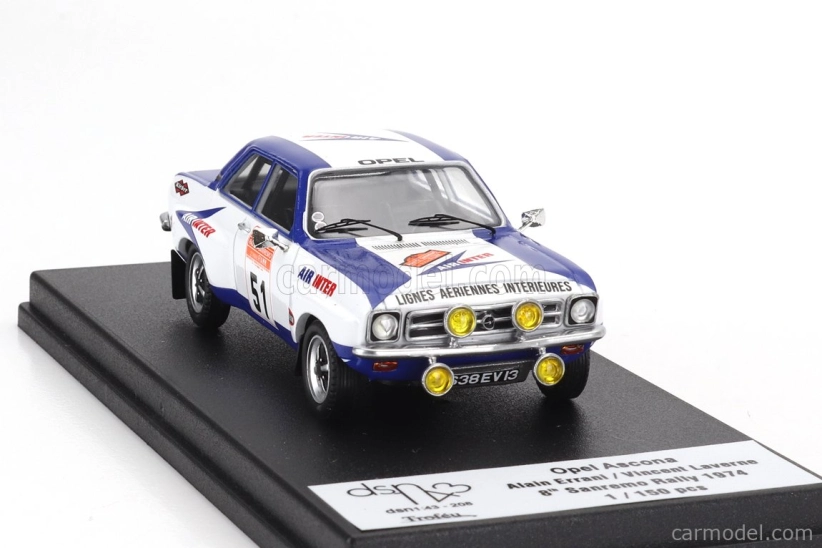 Trofeu Opel Ascona (nočná verzia) N 51 Rally Sanremo 1974 Alain Errani - Vincent Laverne 1:43 Biela Modrá