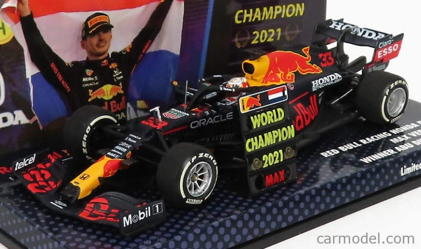 Minichamps Red bull F1 Rb16b Honda Ra620h Team Aston Martin N 33 Winner Abu Dhabi Gp With Pit Board World Champion 2021 Max Verstappen 1:43 Matná modrá žltá červená