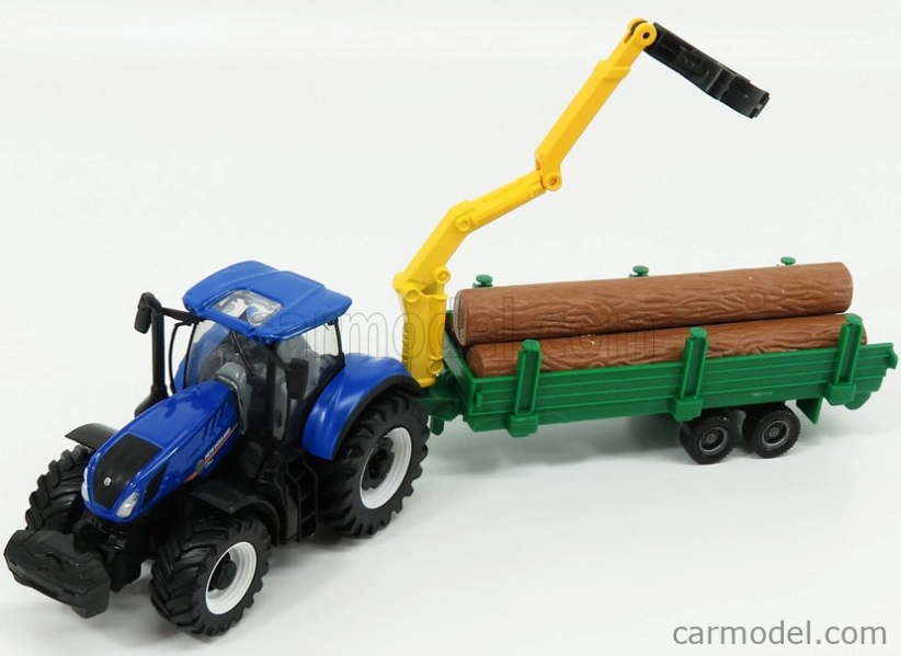 Bburago New holland T7.315 Tractor + Tree Forwarder And Wood 1:50 Modrozelené Dřevo