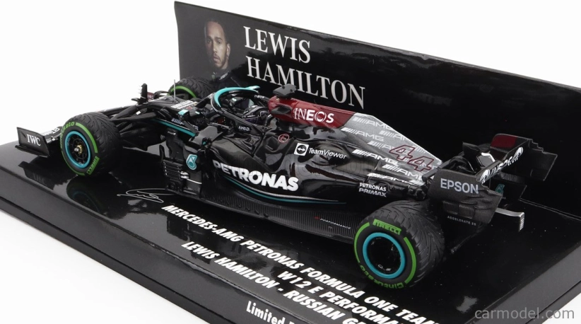 Minichamps Mercedes gp F1 W12 Mercedes M12 Eq Power+ Team Amg Petronas Motorsport Formula One N 44 Winner Sotchi Russian Gp 2021 Lewis Hamilton - 100. víťazstvo F1 s pit boardom 1:43 Black Green