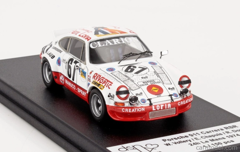 Trofeu Porsche 911 Carrera Rsr N 67 24h Le Mans 1974 William Vollery - Eric Vollery - Roger Dorchy 1:43 Bílá Zelená
