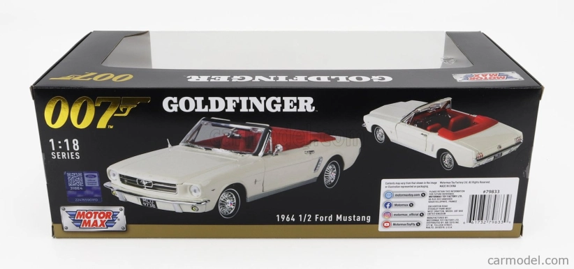 Motor-max Ford usa Mustang Cabriolet Open 1964 - James Bond 007 - Goldfinger - Missione Goldfinger 1:18 Bílá