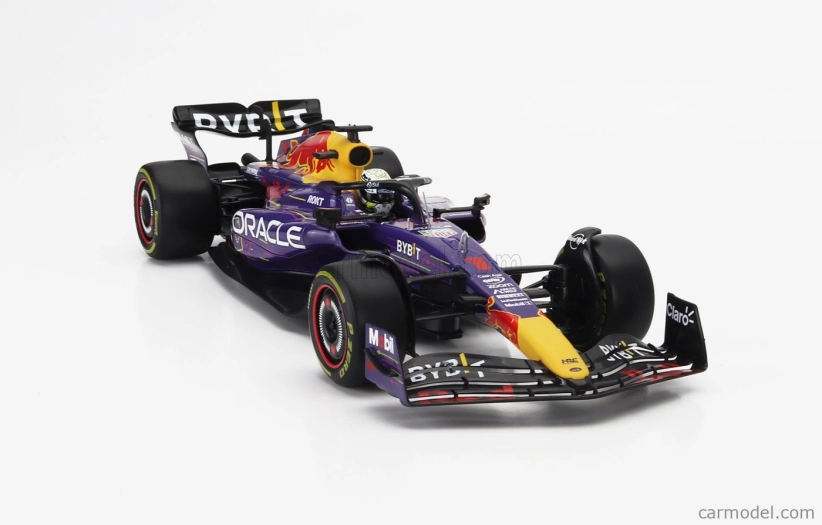Bburago Red bull F1 Rb19 Team Oracle Red Bull Racing N 1 World Champion Winner Las Vegas Usa Gp 2023 Max Verstappen 1:18 fialová žltá červená