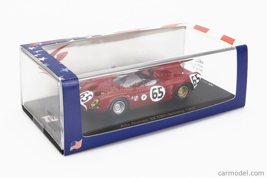 Spark-model Alfa romeo 33 Spider Team Autodelta N 65 12h Sebring 1967 A.de Adamich - T.zeccoli 1:43 Red