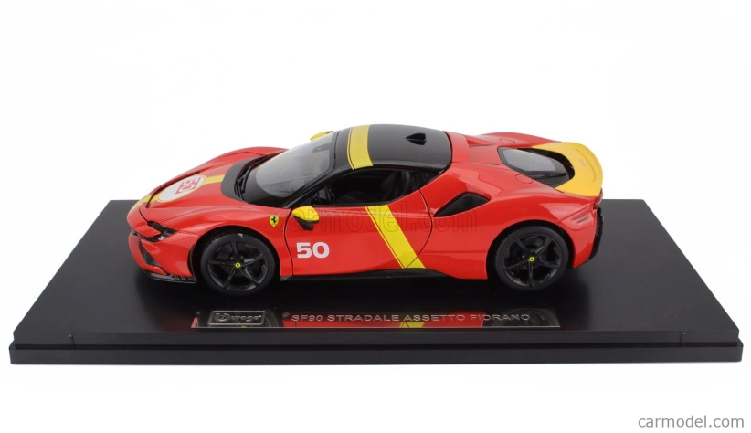 Bburago Ferrari Sf90 Stradale Hybrid 1000hp N 50 24h Le Mans Livery - Con Vetrina - With Showcase - Exclusive Carmodel 1:18 Červená Žlutá