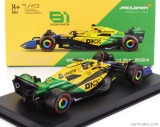 Bburago Mclaren F1  Mcl38 Team Mclaren N 81 2nd Monaco Gp (senna 30th Anniversary) 2024 Oscar Piastri - With Pilot And Showcase 1:43 Žlutá Zelená Černá