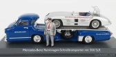 Schuco Mercedes benz Racing Car Transporter Truck Rennwagen 1955 With 300 Slr Spider 1:43 Modrá Stříbrná