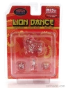 American diorama Figures Set 4x Lion Dance 2 1:64 Red