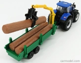 Bburago New holland T7.315 Tractor + Tree Forwarder And Wood 1:50 Modrozelené Dřevo