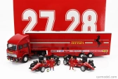 Brumm Iveco fiat Fiat Iveco 190 Truck Car Transporter Monaco Gp 1984 With 2x F1 Ferrari 126ck Turbo N 27 Michele Alboreto - N 28 Rene Arnoux + Figures And Accessories 1:43 Red