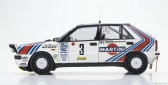 Kyosho Lancia Delta Hf Integrale 4wd Team Martini Racing (nočná verzia) N 3 Winner Rally Montecarlo 1988 Bruno Saby - Jean Francois Fauchille 1:18 Biela modrá červená