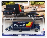 Mattel hot wheels Truck Sakura Sprinter Car Transporter With Plymouth Cuda N 42 Racing 1970 1:64 Blue