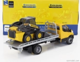 Newray Iveco fiat Daily Roll-off Pianale 2023 With New Holland L228 Ruspa Gommata - Skid Steer Scraper Tractor 1:36 Žlutá Černá