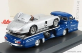 Schuco Mercedes benz Racing Car Transporter Truck Rennwagen 1955 With 300 Slr Spider 1:43 Modrá Stříbrná