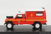 Alarme Land rover Defender 130 Pick-up Closed Vsab Tt Bmpm Sapeurs Pompiers Vehicule De Secours Et D'assistance Aux Victimes 1986 1:43 Red White