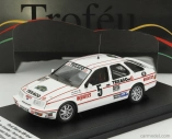 Trofeu Ford england Sierra Xr 4x4 N 5 Rally Švédsko 1987 Kalle Grundel - Terry Harryman 1:43 Biela červená