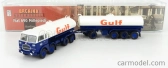 Brekina plast Fiat 690 Millepiedi Tanker Truck Gulf 1960 1:87 Modrá biela