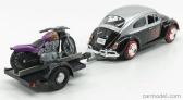 Motor-max Volkswagen Beetle Maggiolino + Trailer With Motorcycle 1959 1:24 Černá Stříbrná