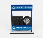 Ixo-models Príslušenstvo Cavalletto Supporto 4x Pneumatici Minilite - kovový nosič so 4x pneumatikami 1:18 2 tóny modrá