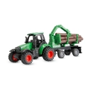 Kovový RC traktor s prívesom na drevo a nakladacím žeriavom 1:64 RTR zelený, 3 rýchlostné stupne, LED svetlá
