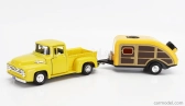 Motor-max Ford usa F-100 Pick-up With Trailer Roulotte 1955 1:24 Žluté Dřevo
