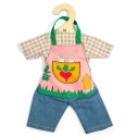 Bigjigs Toys Záhradnícke nohavice s károvanou košeľou pre bábiku 34 cm