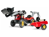 FALK – Šliapací traktor Farm Lander s nakladačom, rýpadlom a vlečkou červený