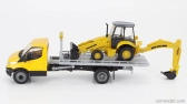 Newray Iveco fiat Daily Roll-off Pianale 2023 With Accessories + New Holland B110c Ruspa Gommata - Scraper Tractor 1:36 Žlutá Černá