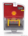 Greenlight Accessories Shell Oil Garage Set Officina - Ponte Sollevatore Auto - Four Post Lift 1:64 Červená Žlutá