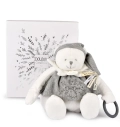 Doudou Darčeková sada Plyšový ľadový medvedík s krúžkom 30 cm sivý