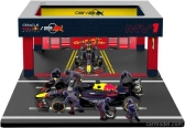 Bburago Red bull F1  Rb19 Diorama Garage Pit-stop Team Oracle Red Bull Racing N 1 World Champion Season 2023 Max Verstappen With Crew Figure And Accessories 1:43 Modrá Žlutá Červená