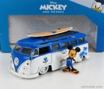Jada Volkswagen T1 Samba Minibus 1962 - s figúrkou Topolino Mickey Mouse - Walt Disney 1:24 bielo-modrá