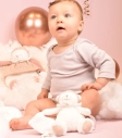 Doudou Darčeková sada Plyšový ľadový medvedík s krúžkom 30 cm ružový – poškodený obal