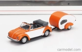 Schuco Volkswagen Beetle Cabriolet With Caravan Trailer 1960 1:87 Oranžová Bílá