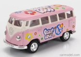 Kinsmart Volkswagen T1 Samba Minibus Flower 1962 - bez krabice 1:64 Ružová