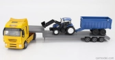 Newray Iveco fiat Stralis 540 Truck Pianale 2009 With New Holland T6.175 Tractor + Trailer 1:43 Žlutá Modrá Černá